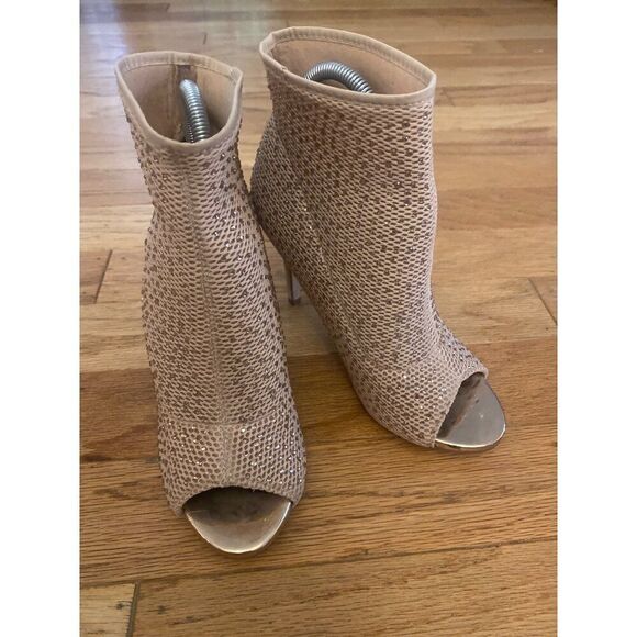 Jacobies Women's Peep Toe Mesh Ankle Booties Rhinestones & Stiletto Heels Size 8 - Picture 1 of 8